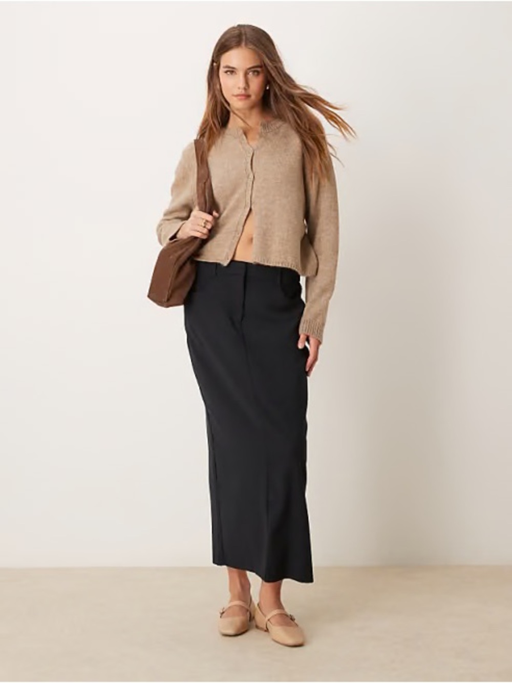 Abercrombie & Fitch Black Mid-Rise Tailored Maxi Skirt